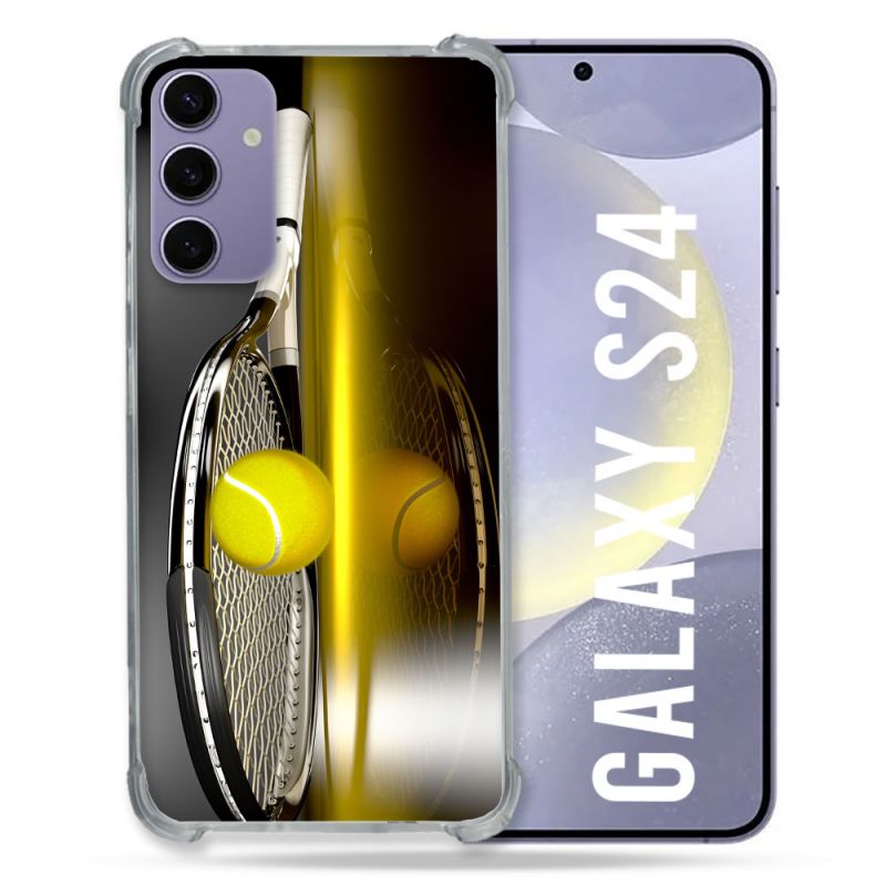 Coque Renforcée En Verre Trempé Compatible Magsafe Pour Samsung Galaxy S24 Sport Tennis Reflet