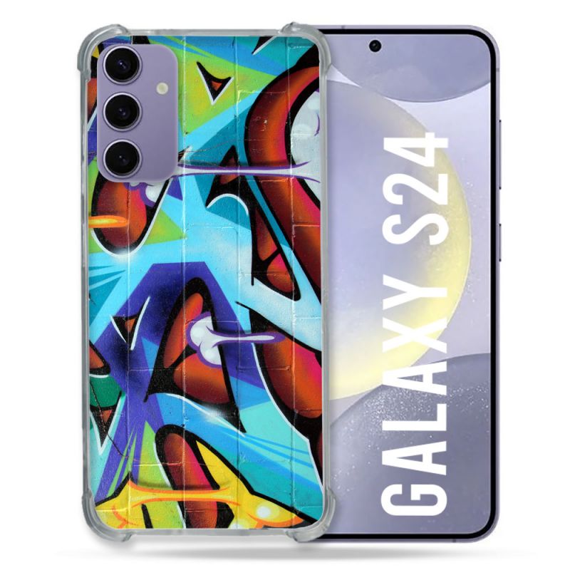 Coque Renforcée En Verre Trempé Compatible Magsafe Pour Samsung Galaxy S24 Street Art Graf Color