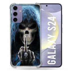 Coque Renforcée En Verre Trempé Compatible Magsafe Pour Samsung Galaxy S24 Tete de Mort Doigt