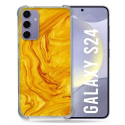 Coque Renforcée En Verre Trempé Compatible Magsafe Pour Samsung Galaxy S24 Texture Marbre Jaune