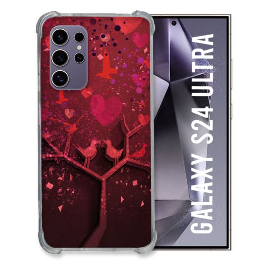 Coque Renforcée En Verre Trempé Compatible Magsafe Pour Samsung Galaxy S24 Ultra Amour Arbre