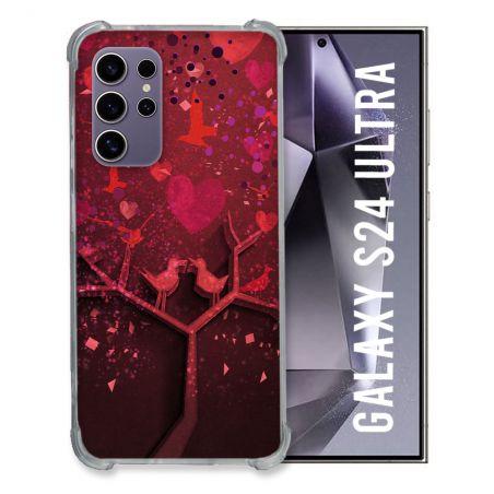 Coque Renforcée En Verre Trempé Compatible Magsafe Pour Samsung Galaxy S24 Ultra Amour Arbre