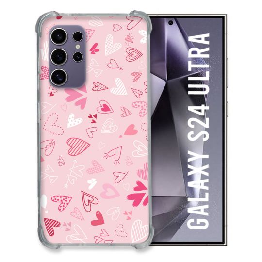 Coque Renforcée En Verre Trempé Compatible Magsafe Pour Samsung Galaxy S24 Ultra Amour Ptis Coeurs