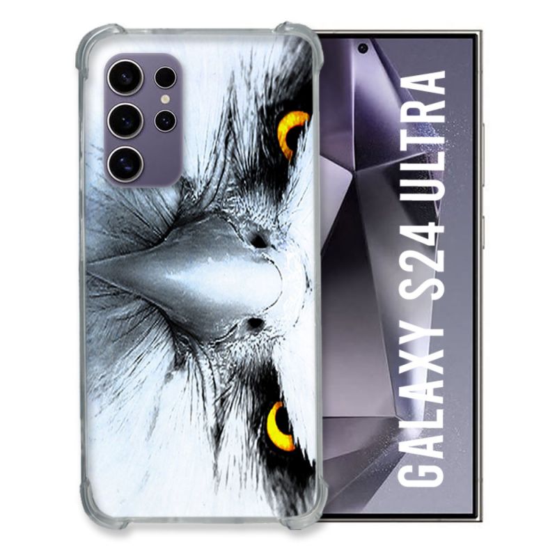Coque Renforcée En Verre Trempé Compatible Magsafe Pour Samsung Galaxy S24 Ultra Animal Aigle Royal Blanc