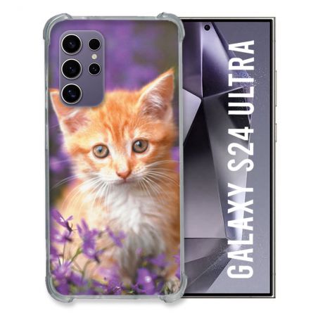 Coque Renforcée En Verre Trempé Compatible Magsafe Pour Samsung Galaxy S24 Ultra Animal Chat Violet