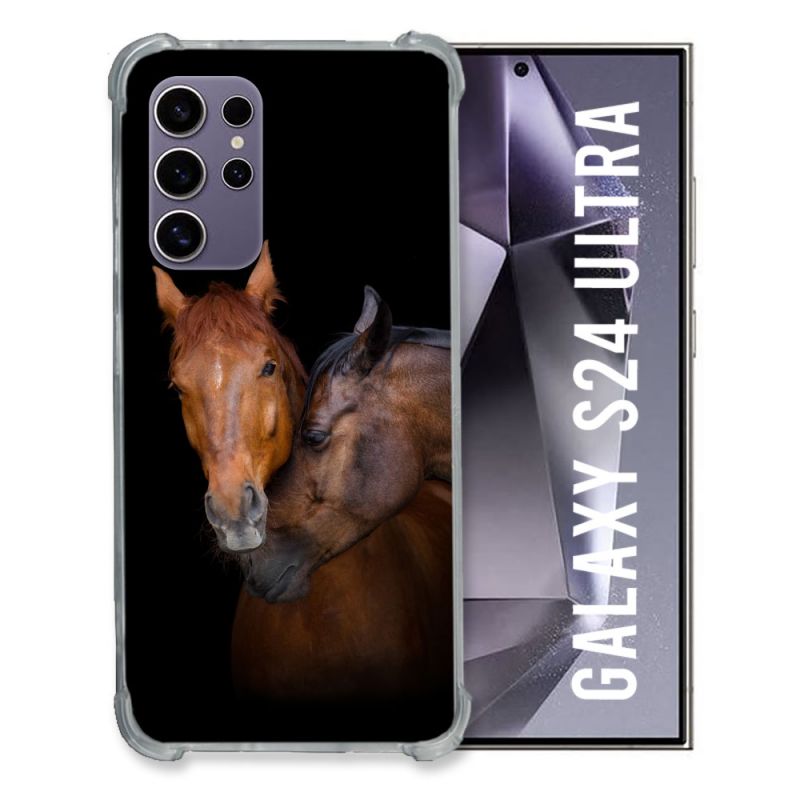 Coque Renforcée En Verre Trempé Compatible Magsafe Pour Samsung Galaxy S24 Ultra Animal Cheval Marron