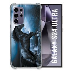 Coque Renforcée En Verre Trempé Compatible Magsafe Pour Samsung Galaxy S24 Ultra Animal Cheval Noir