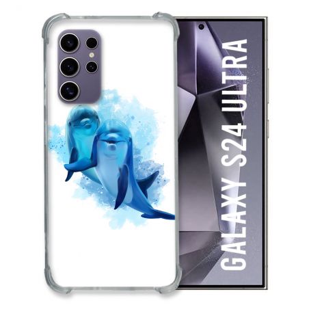 Coque Renforcée En Verre Trempé Compatible Magsafe Pour Samsung Galaxy S24 Ultra Animal Dauphin Duo