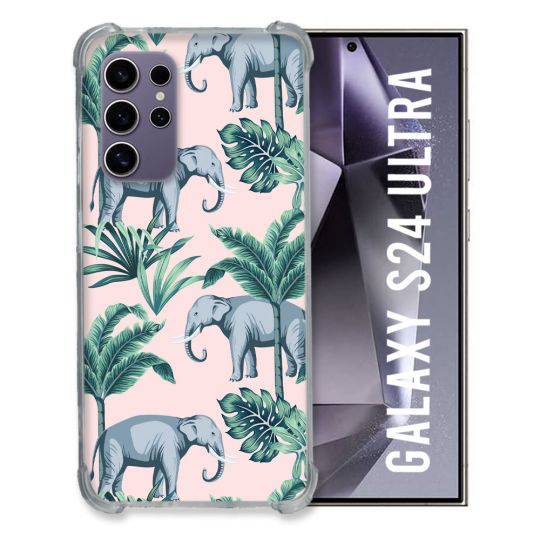 Coque Renforcée En Verre Trempé Compatible Magsafe Pour Samsung Galaxy S24 Ultra Animal Elephant Pattern