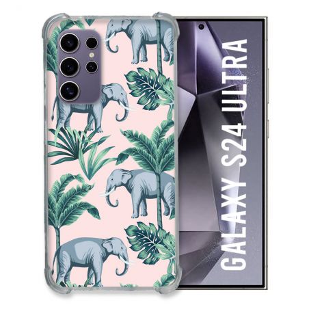 Coque Renforcée En Verre Trempé Compatible Magsafe Pour Samsung Galaxy S24 Ultra Animal Elephant Pattern