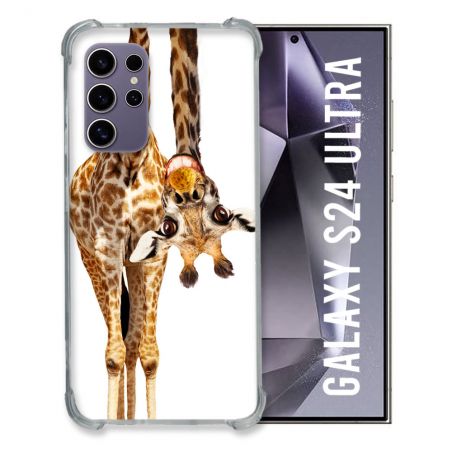 Coque Renforcée En Verre Trempé Compatible Magsafe Pour Samsung Galaxy S24 Ultra Animal Girafe Blanche