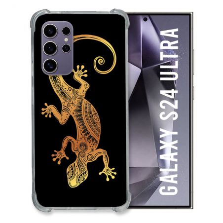 Coque Renforcée En Verre Trempé Compatible Magsafe Pour Samsung Galaxy S24 Ultra Animal Lezard Noir