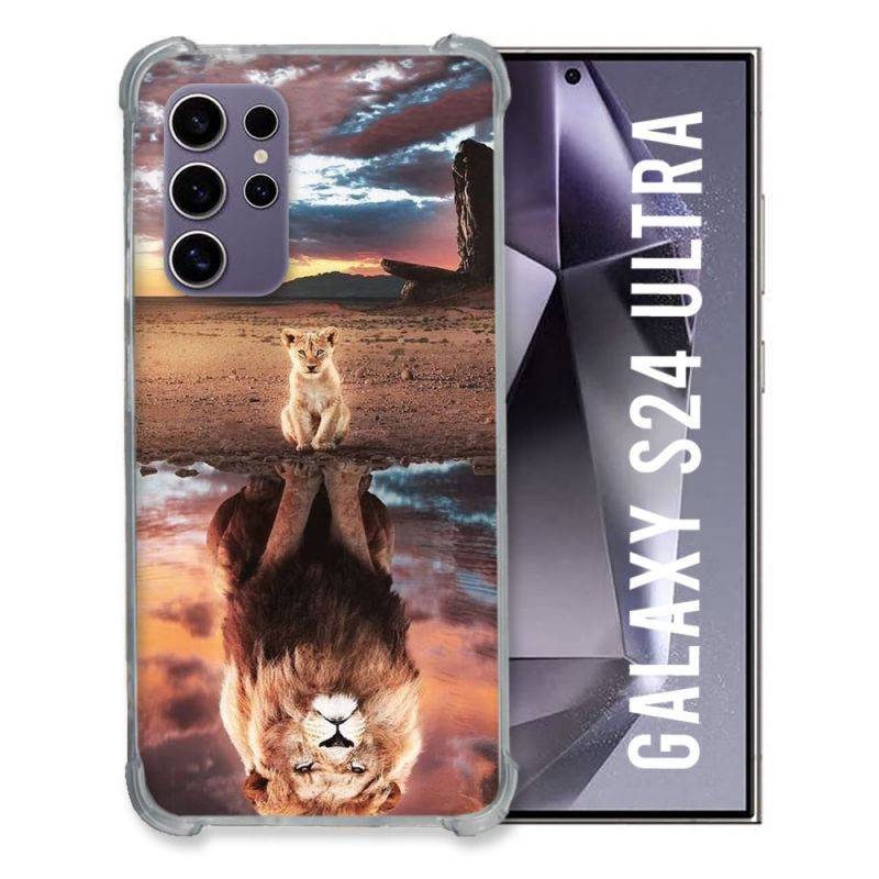 Coque Renforcée En Verre Trempé Compatible Magsafe Pour Samsung Galaxy S24 Ultra Animal Lion Reflet