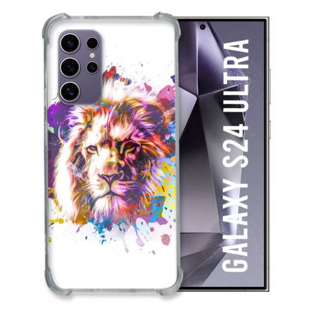 Coque Renforcée En Verre Trempé Compatible Magsafe Pour Samsung Galaxy S24 Ultra Animal Lion Tag