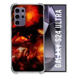 Coque Renforcée En Verre Trempé Compatible Magsafe Pour Samsung Galaxy S24 Ultra Animal Loup Espace