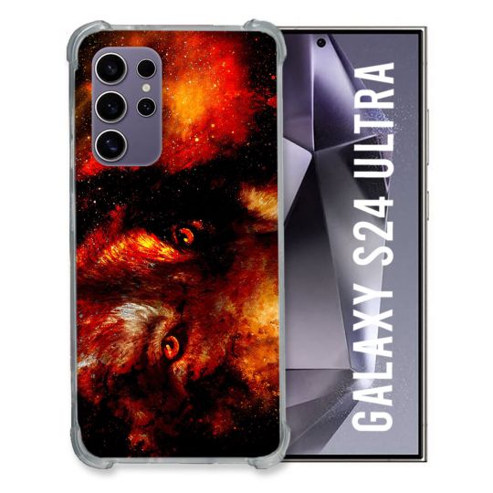 Coque Renforcée En Verre Trempé Compatible Magsafe Pour Samsung Galaxy S24 Ultra Animal Loup Espace