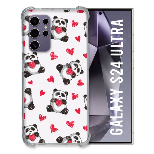 Coque Renforcée En Verre Trempé Compatible Magsafe Pour Samsung Galaxy S24 Ultra Animal Panda Cœur