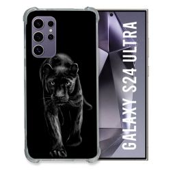 Coque Renforcée En Verre Trempé Compatible Magsafe Pour Samsung Galaxy S24 Ultra Animal Panthère Noire