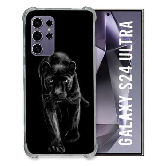 Coque Renforcée En Verre Trempé Compatible Magsafe Pour Samsung Galaxy S24 Ultra Animal Panthère Noire
