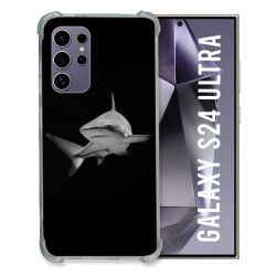 Coque Renforcée En Verre Trempé Compatible Magsafe Pour Samsung Galaxy S24 Ultra Animal Requin Sombre