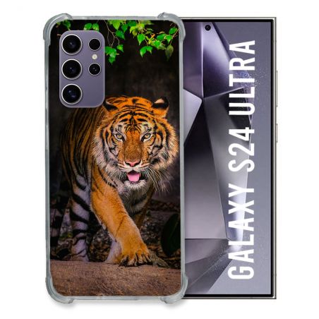 Coque Renforcée En Verre Trempé Compatible Magsafe Pour Samsung Galaxy S24 Ultra Animal Tigre Jungle