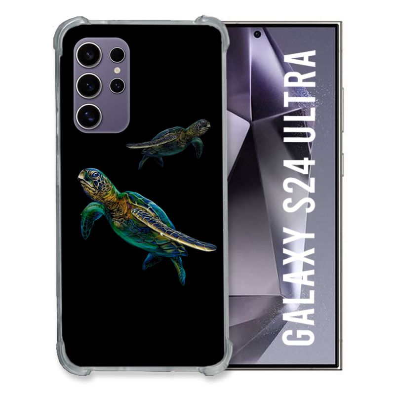 Coque Renforcée En Verre Trempé Compatible Magsafe Pour Samsung Galaxy S24 Ultra Animal Tortue Noire multicolore