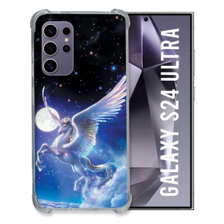 Coque Renforcée En Verre Trempé Compatible Magsafe Pour Samsung Galaxy S24 Ultra Fantastique Licorne Céleste