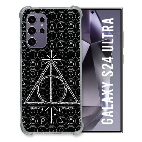 Coque Renforcée En Verre Trempé Compatible Magsafe Pour Samsung Galaxy S24 Ultra Harry Potter Hollows Triangle Noir