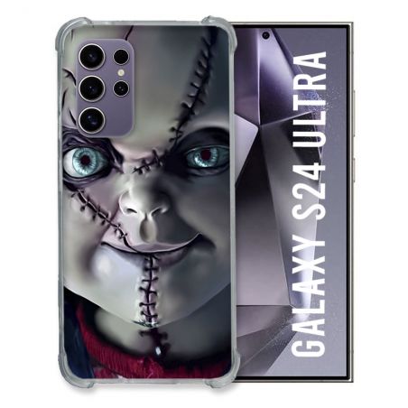 Coque Renforcée En Verre Trempé Compatible Magsafe Pour Samsung Galaxy S24 Ultra Horreur Chucky Cicatrice