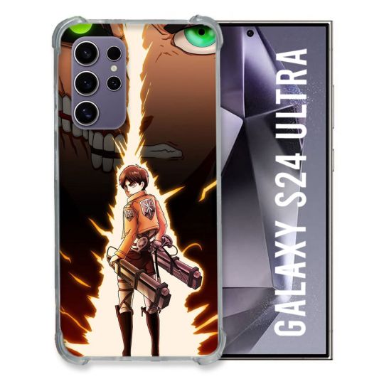 Coque Renforcée En Verre Trempé Compatible Magsafe Pour Samsung Galaxy S24 Ultra Manga Attaque Titans Eren Eclair