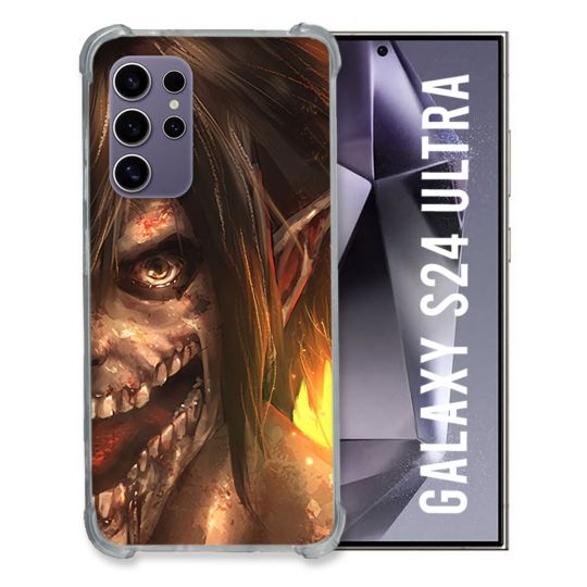 Coque Renforcée En Verre Trempé Compatible Magsafe Pour Samsung Galaxy S24 Ultra Manga Attaque Titans Eren Titan