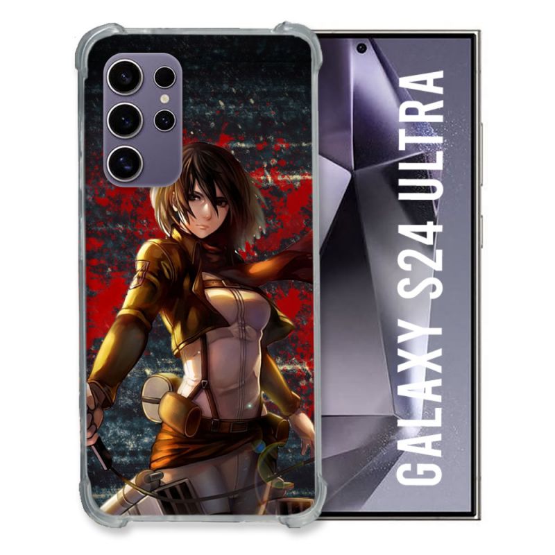 Coque Renforcée En Verre Trempé Compatible Magsafe Pour Samsung Galaxy S24 Ultra Manga Attaque Titans Mikasa