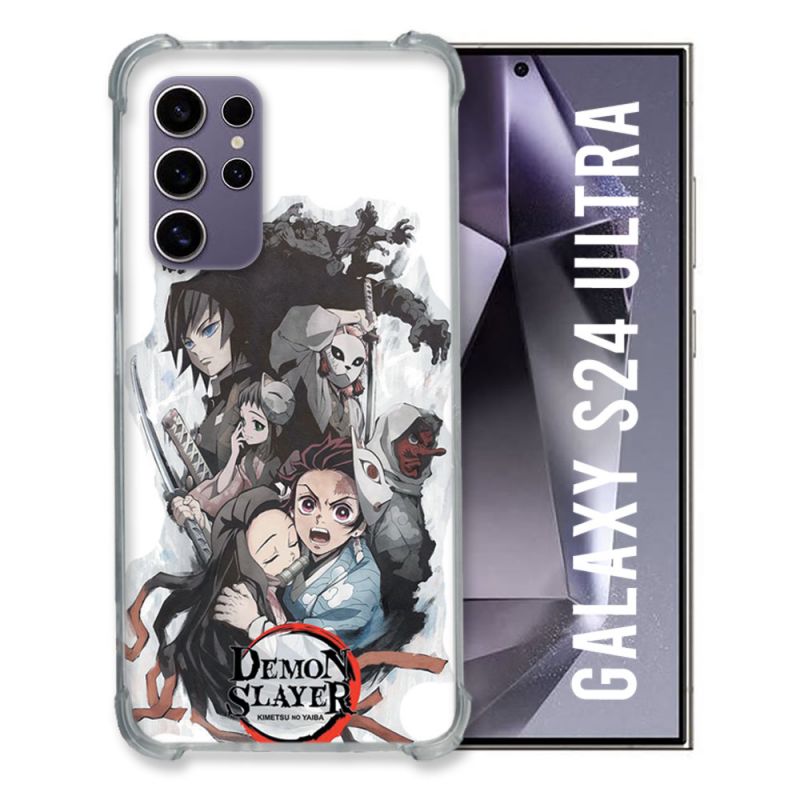 Coque Renforcée En Verre Trempé Compatible Magsafe Pour Samsung Galaxy S24 Ultra Manga Demon Slayer Blanc