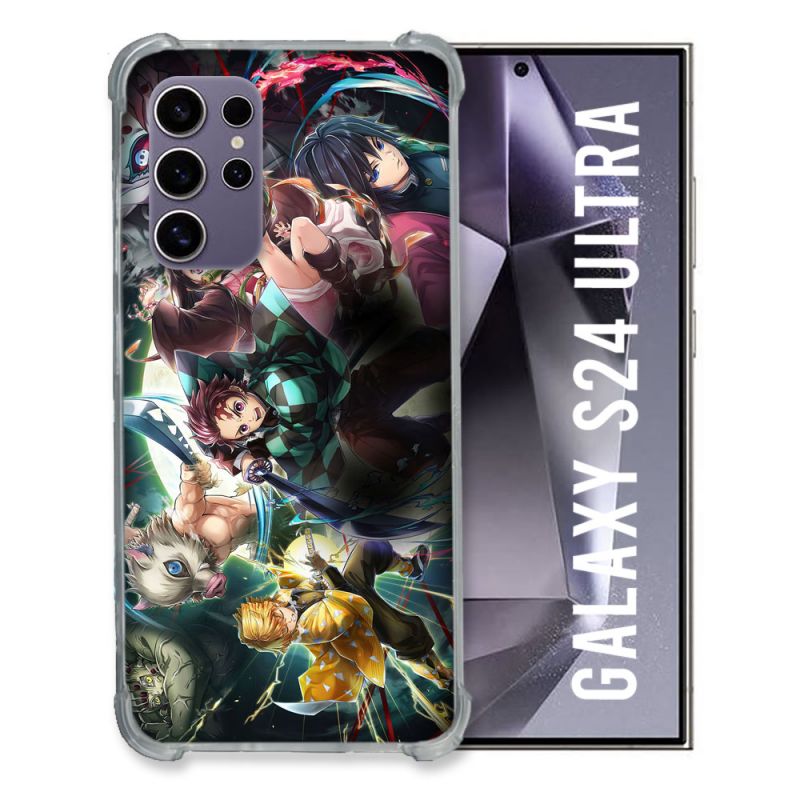 Coque Renforcée En Verre Trempé Compatible Magsafe Pour Samsung Galaxy S24 Ultra Manga Demon Slayer Groupe