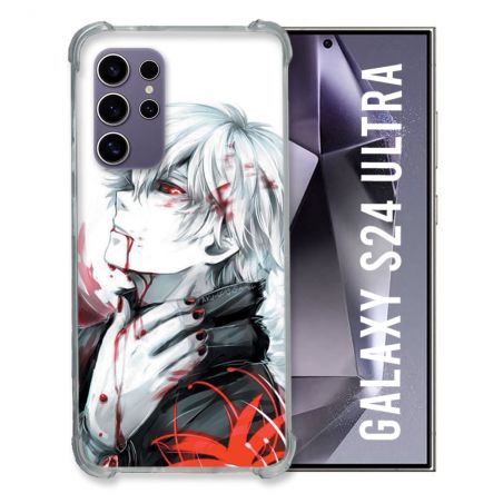 Coque Renforcée En Verre Trempé Compatible Magsafe Pour Samsung Galaxy S24 Ultra Manga Tokyo Ghoul Kaneki Blanc
