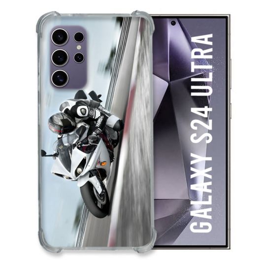 Coque Renforcée En Verre Trempé Compatible Magsafe Pour Samsung Galaxy S24 Ultra Moto Course GP Blanche