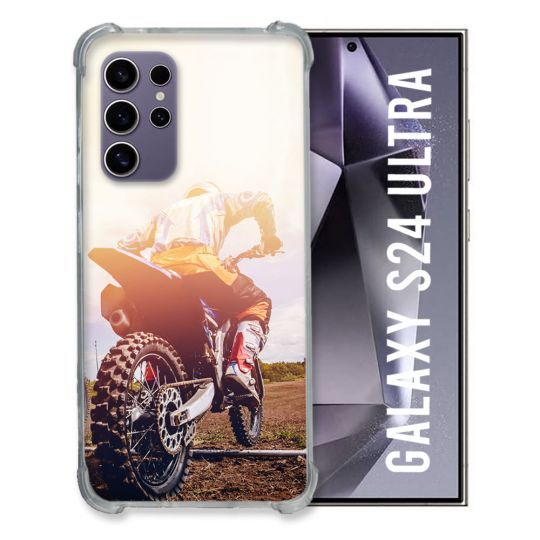 Coque Renforcée En Verre Trempé Compatible Magsafe Pour Samsung Galaxy S24 Ultra Moto Cross Soleil