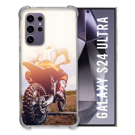 Coque Renforcée En Verre Trempé Compatible Magsafe Pour Samsung Galaxy S24 Ultra Moto Cross Soleil