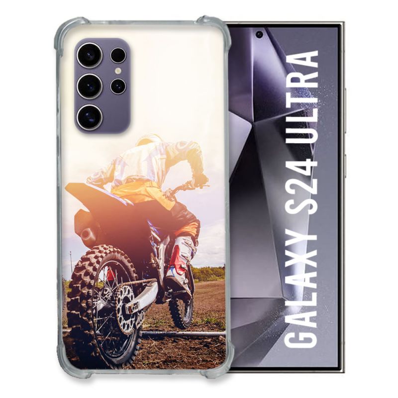 Coque Renforcée En Verre Trempé Compatible Magsafe Pour Samsung Galaxy S24 Ultra Moto Cross Soleil