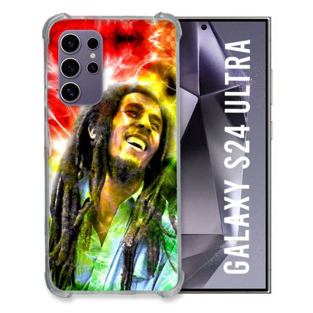 Coque Renforcée En Verre Trempé Compatible Magsafe Pour Samsung Galaxy S24 Ultra Musique Bob Marley Color