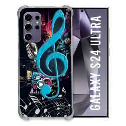 Coque Renforcée En Verre Trempé Compatible Magsafe Pour Samsung Galaxy S24 Ultra Musique Cle Sol Bleu