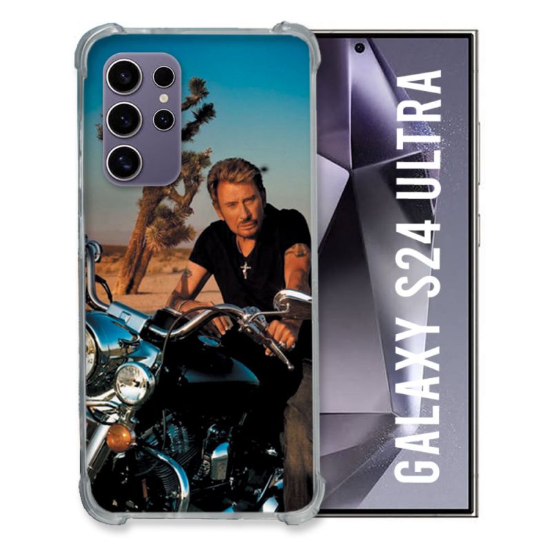 Coque Renforcée En Verre Trempé Compatible Magsafe Pour Samsung Galaxy S24 Ultra Musique Johnny Hallyday Moto