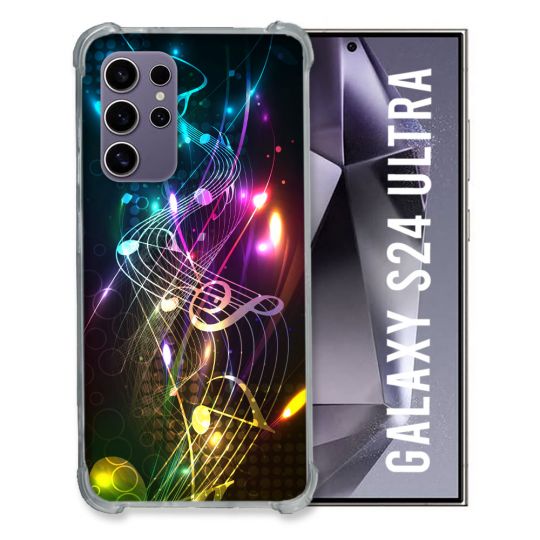 Coque Renforcée En Verre Trempé Compatible Magsafe Pour Samsung Galaxy S24 Ultra Musique Partition Multicolore