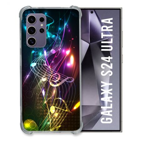 Coque Renforcée En Verre Trempé Compatible Magsafe Pour Samsung Galaxy S24 Ultra Musique Partition Multicolore