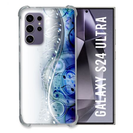 Coque Renforcée En Verre Trempé Compatible Magsafe Pour Samsung Galaxy S24 Ultra Musique Partition Vague
