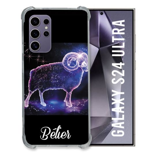 Coque Renforcée En Verre Trempé Compatible Magsafe Pour Samsung Galaxy S24 Ultra Signe Zodiaque 2 Bélier
