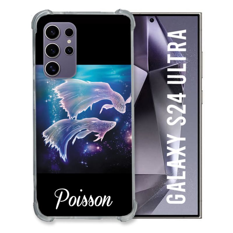 Coque Renforcée En Verre Trempé Compatible Magsafe Pour Samsung Galaxy S24 Ultra Signe Zodiaque 2 Poisson