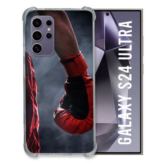 Coque Renforcée En Verre Trempé Compatible Magsafe Pour Samsung Galaxy S24 Ultra Sport Boxe Gant Rouge