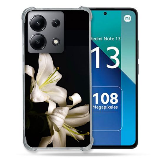 Coque Renforcée Shatterproof Pour Xiaomi Redmi Note 13 4G Fleur Lys Noir