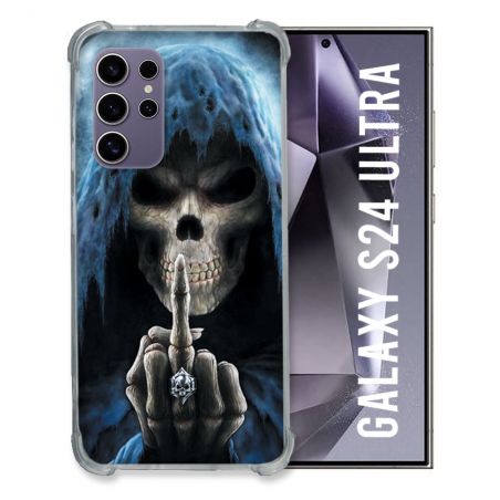 Coque Renforcée En Verre Trempé Compatible Magsafe Pour Samsung Galaxy S24 Ultra Tete de Mort Doigt